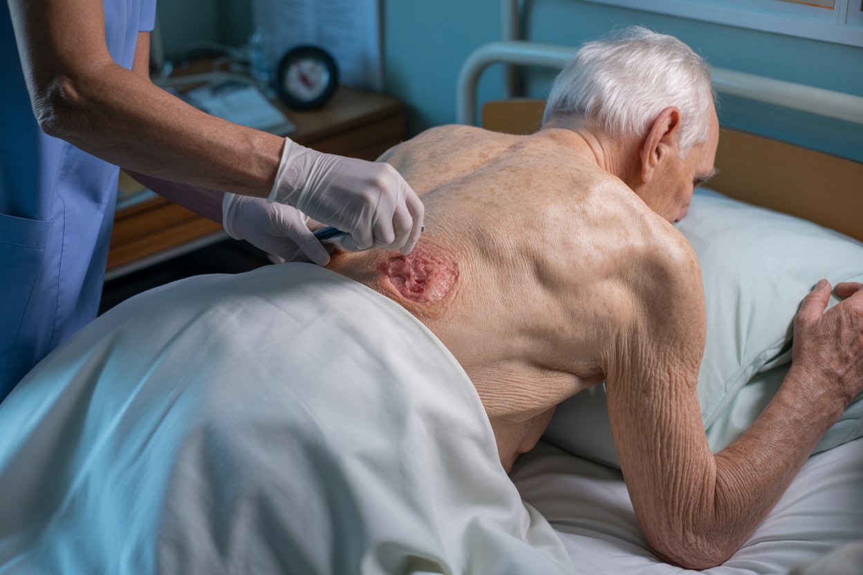 A bedridden elderly suffering from back ulcer
